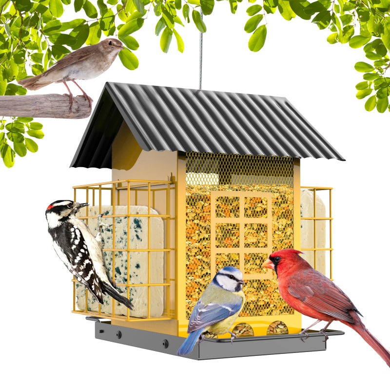 FlowaFoli Bird Feeders for Outdoors Hanging  Metal Bird Feeder with Double Suet Cage Cake  Large Capacity  Birdfeeders Sturdy & Weatherproof  Easy to Clean & Refill  Great for Attracting Wild Birds - Image 1
